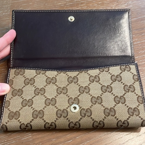 GUCCI brown canvas long wallet, double snap sides - Used authentic - Picture 7 of 12